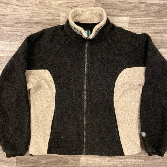 Älf Kühl VTG Fleece Women’s M Measurement Canada Made Good Condition Black/Cream - Picture 1 of 5